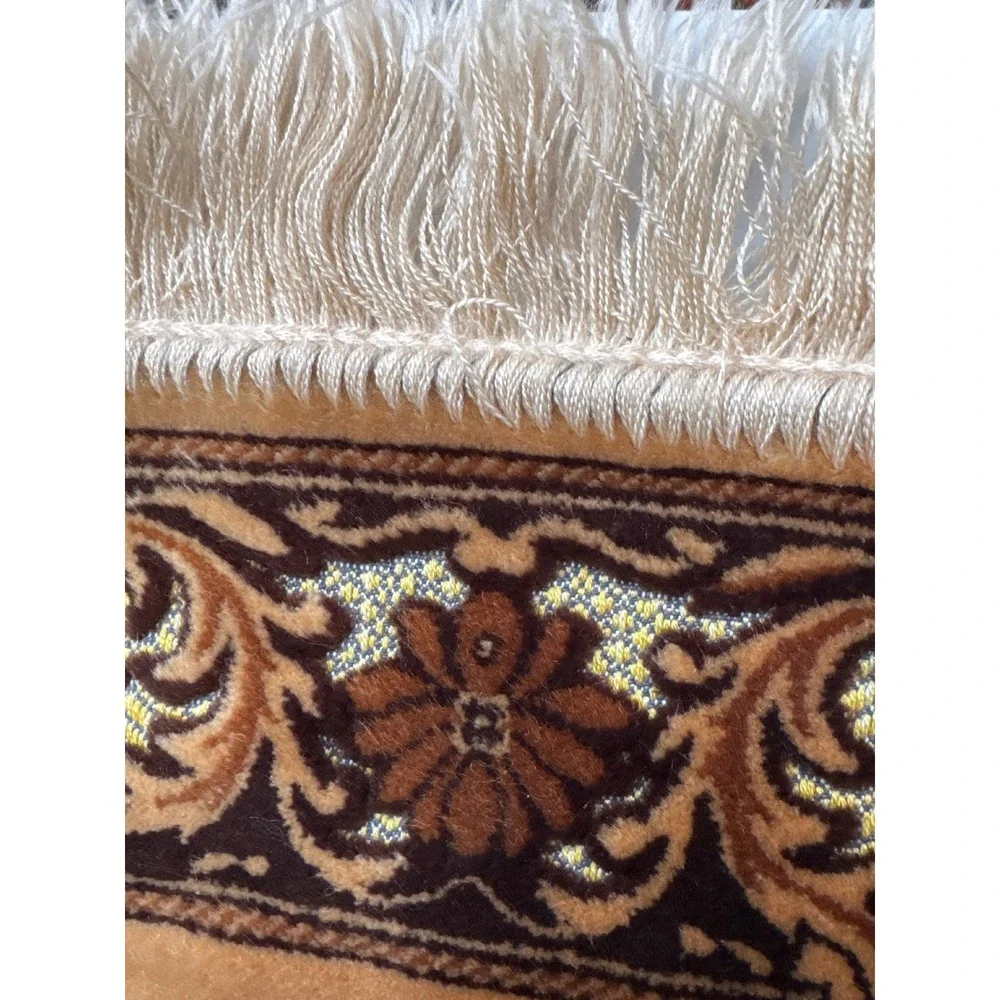 Aydin Mensucat Turkish Prayer Rug Brown Gold Mosque Design Fringed Sajadah Mat